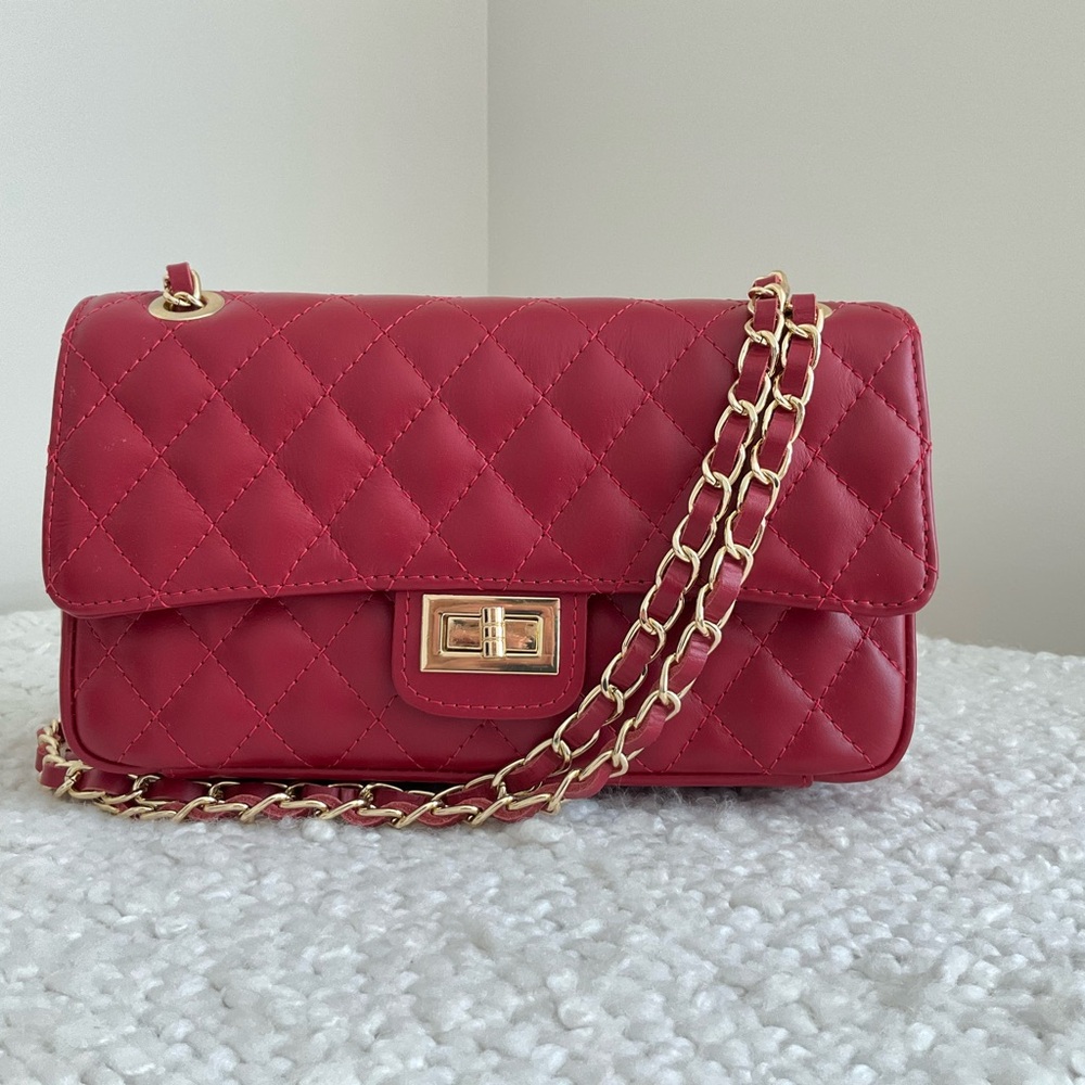 Elegant Cherry Red Quilted Chain Bag from Simons